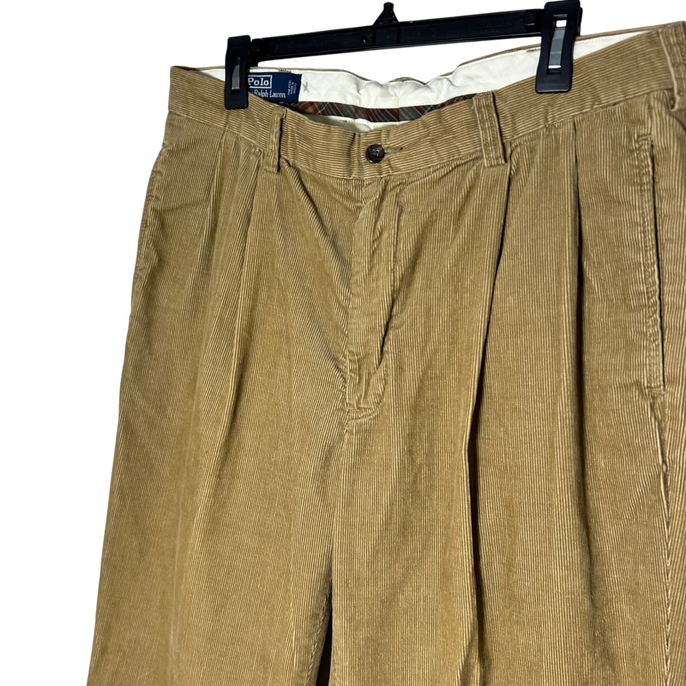 VTG Polo Ralph Lauren Hammond Pant Mens 36x34 Corduroy Pleated Cuffed Trousers